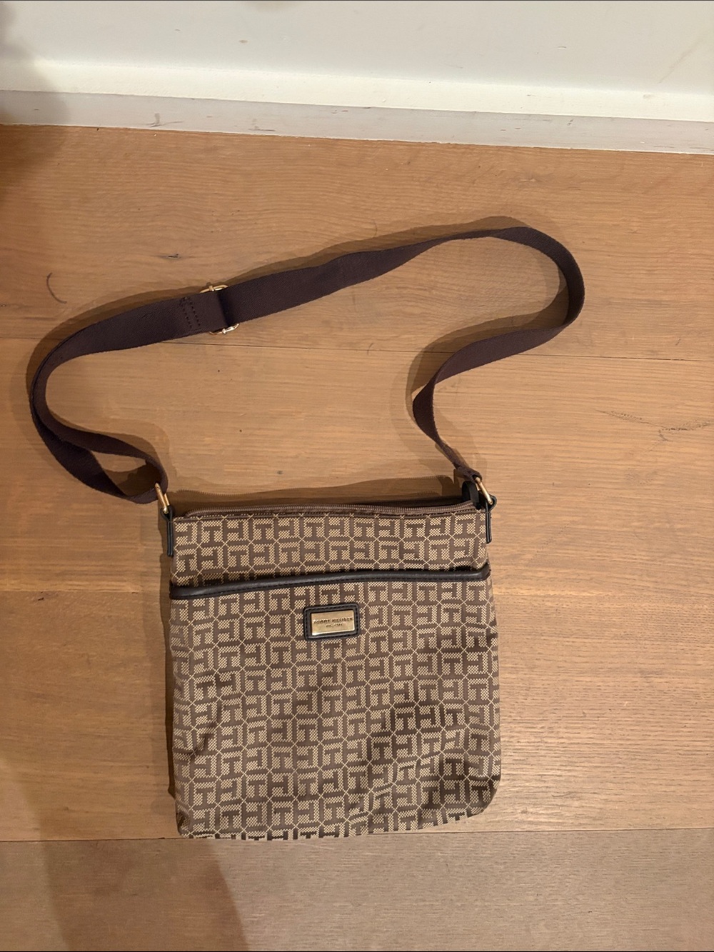 Tommy Hilfiger Beige and Brown Monogram Messenger Bag